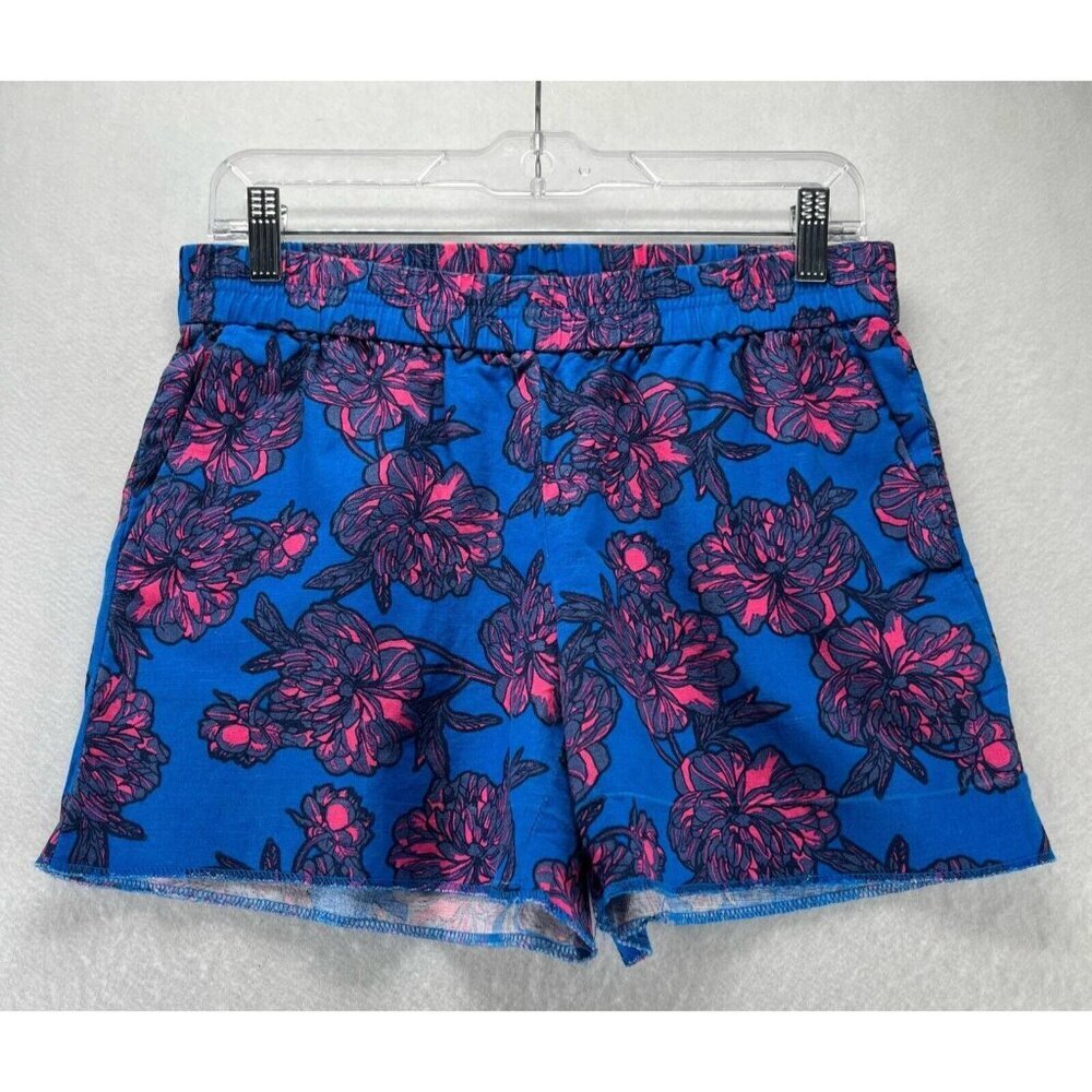 J.Crew Shorts Womens Size 4 Floral Print Elastic Waist Mini Linen Cotton Blue